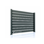 Panou de gard WPC Ares Soft Strips gri, cu plăci orizontale în ramă de aluminiu