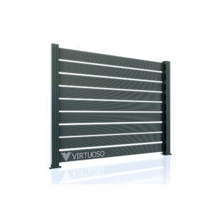 Panou de gard WPC Ares Soft Strips gri, cu plăci orizontale în ramă de aluminiu