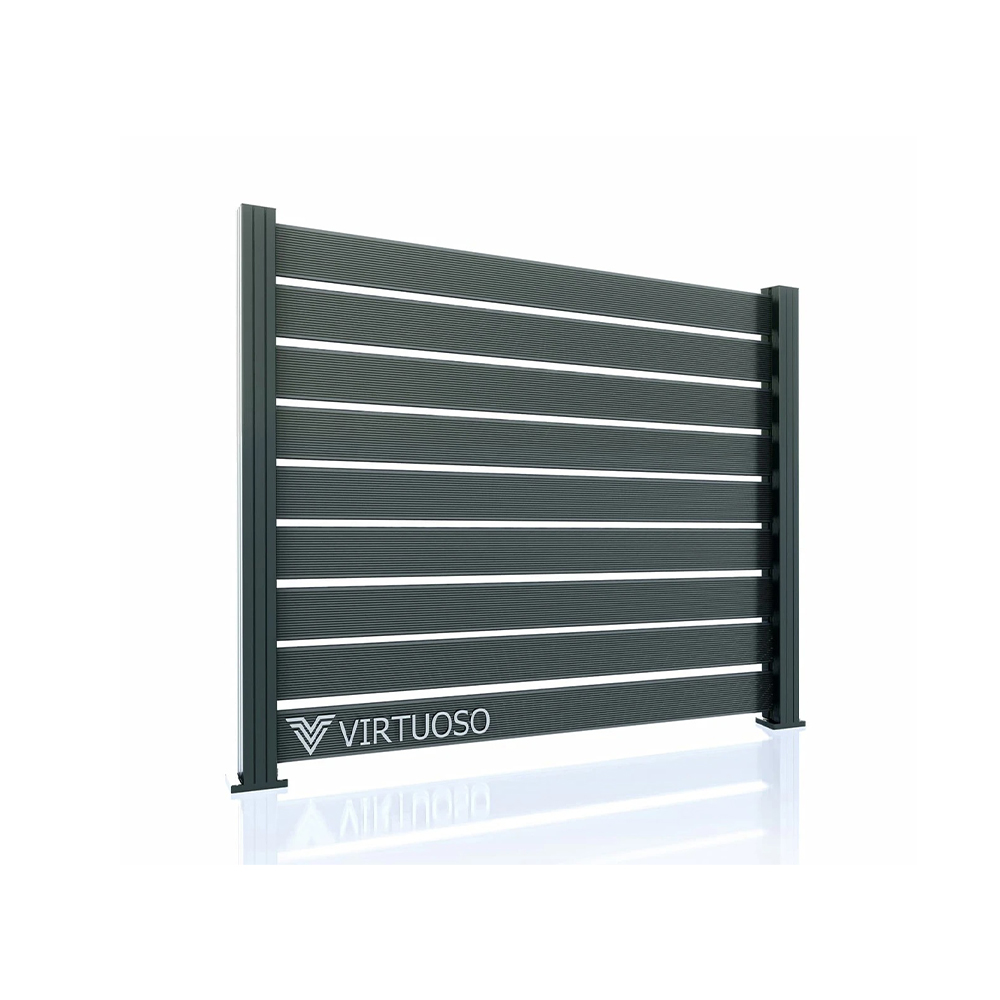 Gard WPC Ares Soft Strips gri, panou Panou de gard WPC Ares Soft Strips gri, cu plăci orizontale în ramă de aluminiu