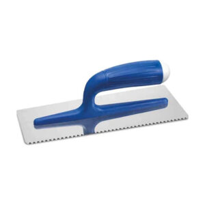 Gletieră din inox cu mâner albastru ergonomic și marginea lungă a lamei zimțată
