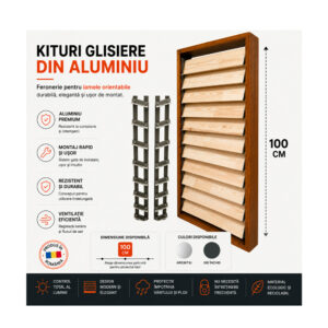 Glisiere din aluminiu Mesteri Mari 100 cm pentru 12 lamele orientabile, jaluzele de terasă