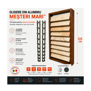 Glisiere din aluminiu Mesteri Mari 125 cm pentru 15 lamele orientabile, jaluzele de terasă