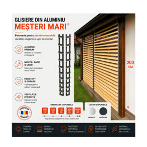 Glisiere din aluminiu Mesteri Mari 200 cm pentru 24 de lamele orientabile, jaluzele de terasă