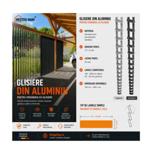 Glisiere din aluminiu Mesteri Mari 300 cm pentru 36 de lamele orientabile, jaluzele de terasă