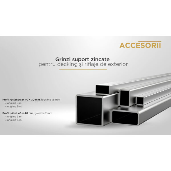 Profile rectangulare și pătrate din oțel zincat pentru substructuri de decking și riflaje de exterior