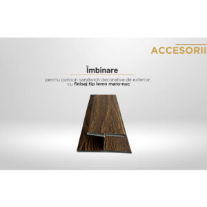 Profil de îmbinare cu finisaj tip lemn maro-nuc pentru panouri sandwich decorative de exterior