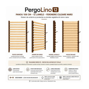 Kit complet jaluzea de terasă PergoLino12, 109 cm înălțime, feronerie metalică și 12 lamele din pin