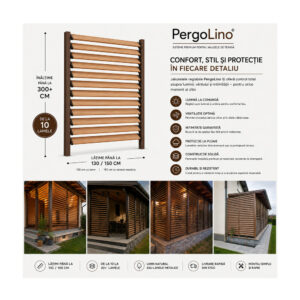 Kit complet jaluzea de terasă PergoLino26, 234 cm înălțime, feronerie metalică și 26 de lamele din pin