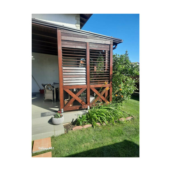 Kit complet jaluzea de terasă PergoLino30, 273 cm înălțime, feronerie metalică și 30 de lamele din pin