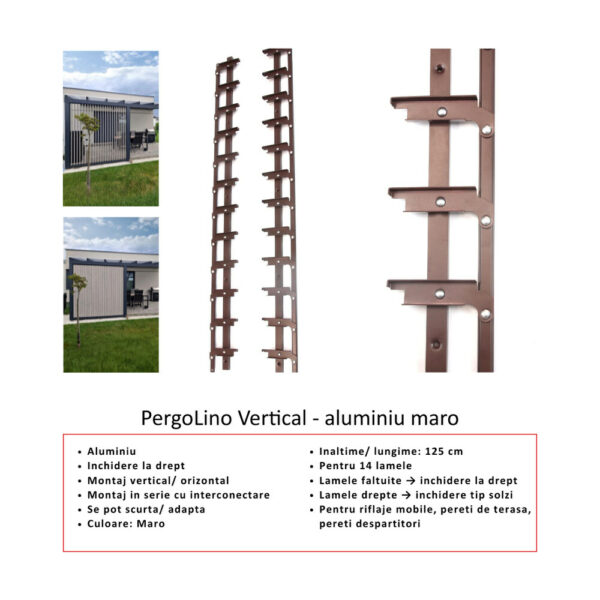 Kit complet PergoLino Vertical12: perete mobil de 108 cm lățime, 12 lamele metalice, înălțime 150–250 cm