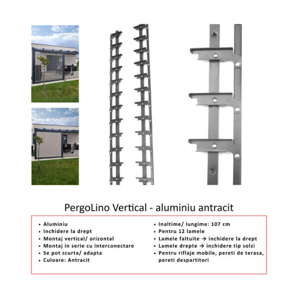 Kit complet PergoLino Vertical14: perete mobil de 126 cm lățime, 14 lamele metalice, înălțime 150–250 cm