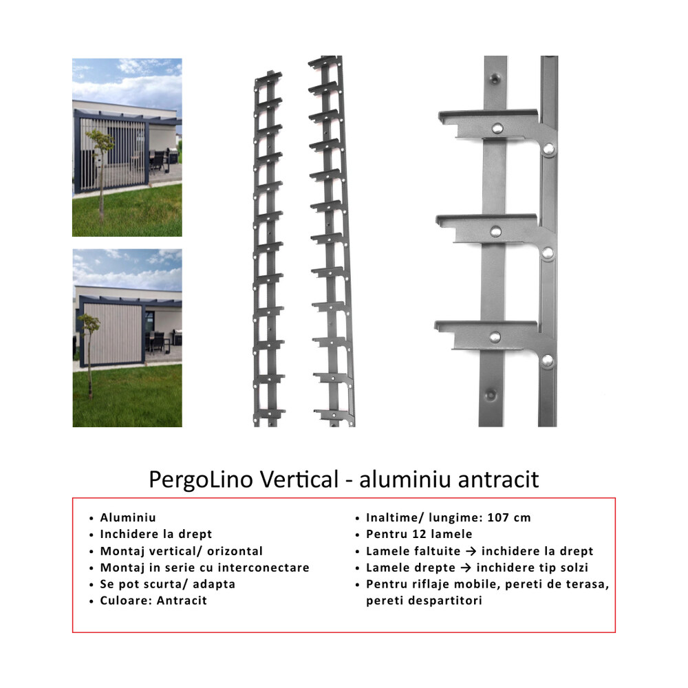 Kit complet PergoLino Vertical14: perete mobil de 126 cm lățime, 14 lamele metalice, înălțime 150–250 cm Kit complet PergoLino Vertical14: perete mobil de 126 cm lățime, 14 lamele metalice, înălțime 150–250 cm
