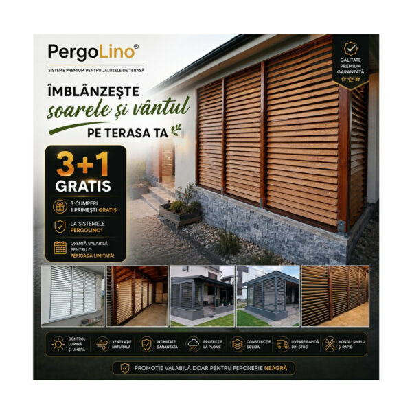 Kit PergoLino48 3+1 gratis: 4 feronerii PergoLino12 pentru 48 de lamele orientabile, negru
