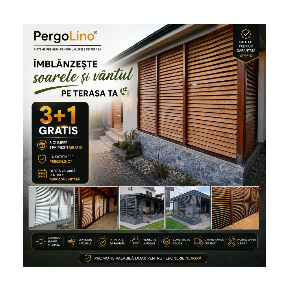 Kit PergoLino48 3+1 gratis: 4 feronerii PergoLino12 pentru 48 de lamele orientabile, negru Kit PergoLino48 3+1 gratis: 4 feronerii PergoLino12 pentru 48 de lamele orientabile, negru