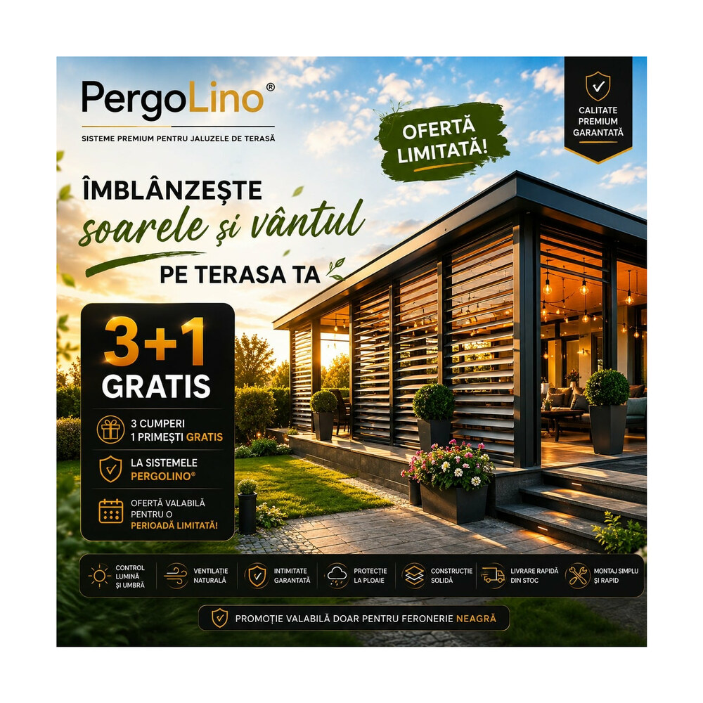 Kit PergoLino56 3+1 gratis: 4 feronerii PergoLino14 pentru 56 de lamele orientabile, negru Kit PergoLino56 3+1 gratis: 4 feronerii PergoLino14 pentru 56 de lamele orientabile, negru