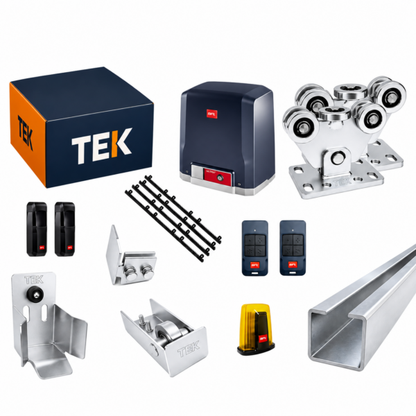 Kit XS5 MAX complet: feroneria de rulare, motorul, telecomenzile, fotocelulele, lampa de semnalizare și cremalierele