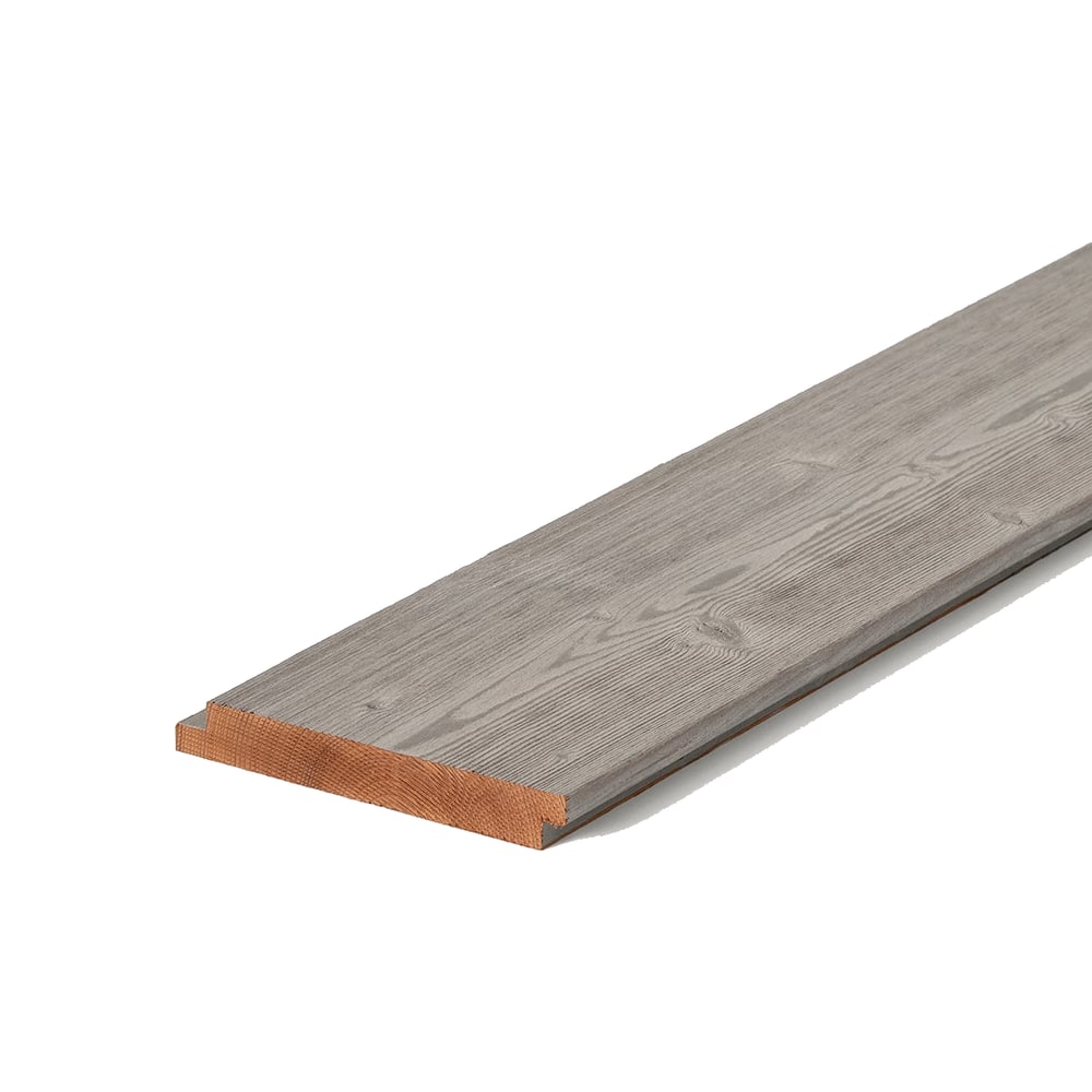 Placă de fațadă Luna Arctic Layer 19×142, periată și acoperită în gri-argintiu, cu falț pe margini și miez brun tratat termic Placă de fațadă Luna Arctic Layer 19×142, periată și acoperită în gri-argintiu, cu falț pe margini și miez brun tratat termic