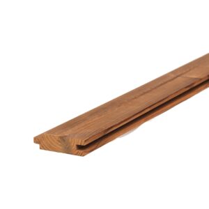 Profil Luna Panel System de 19 × 68 mm din pin tratat termic brun-portocaliu, cu nut și feder la capăt și fibra deasă pe față