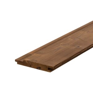 Scândură Luna Pure HF (UTV Hidden Nailing) din molid tratat termic, brun închis, cu suprafață rindeluită și nut și feder