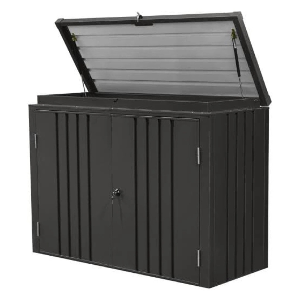 Magazie WonderBox – capac deschis Magazie WonderBox gri închis cu capacul ridicat și ușile frontale închise, vedere din unghi