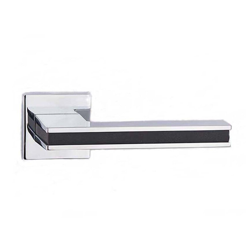 Mâner ușă Black Line din zinc, crom satinat, rozetă pătrată (Z5-71Z175) Mâner de ușă Black Line din zinc, crom satinat, cu manetă dreaptă, bandă închisă la culoare pe față și rozetă pătrată