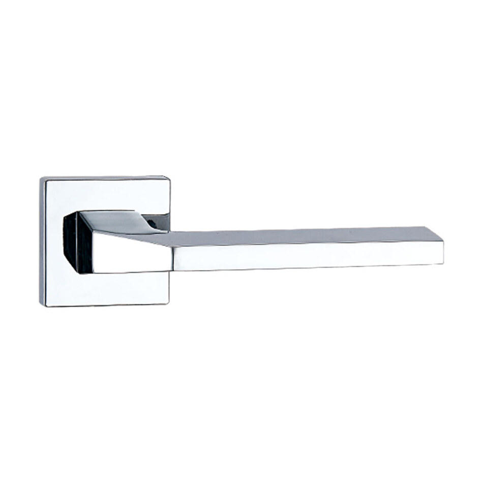 Mâner ușă Finetouch din zinc, crom lucios, rozetă pătrată (Z5-71Z163) Mâner de ușă Finetouch din zinc, crom lucios, cu manetă dreaptă, gât fațetat și rozetă pătrată