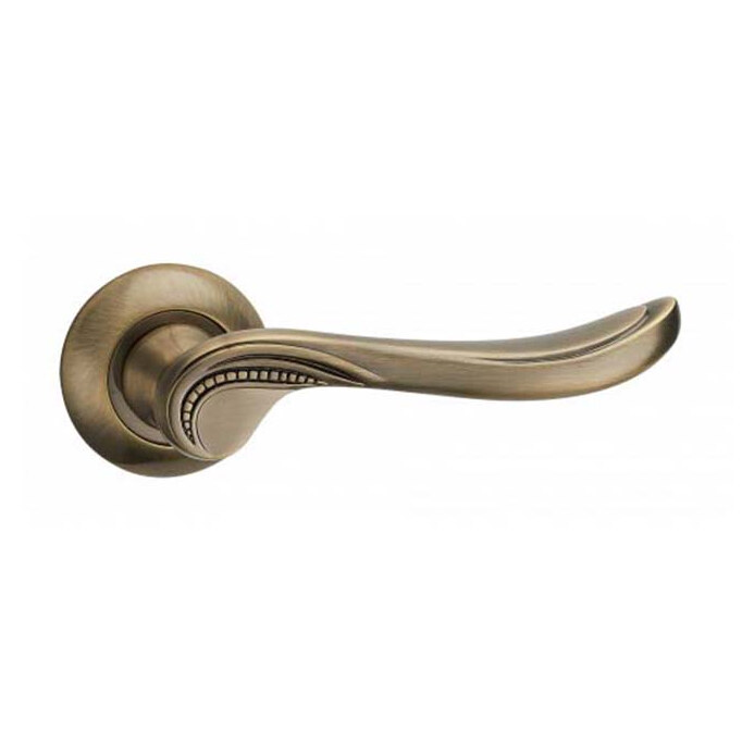 Mâner ușă Lady din aluminiu, alamă antichizată, rozetă rotundă (A2-1210) Mâner de ușă Lady din aluminiu, alamă antichizată, cu rozetă rotundă