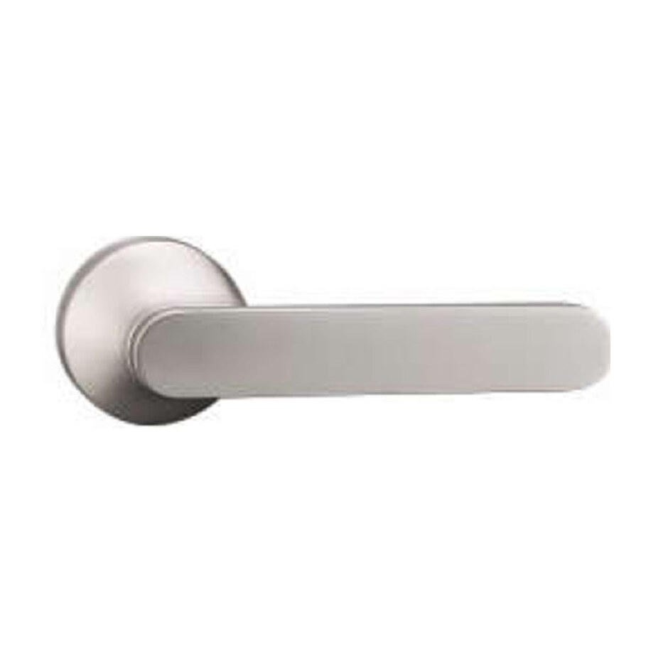 Mâner ușă Polo din zinc, argintiu mat YN, rozetă rotundă (Z5-72Z81) Mâner de ușă Polo din zinc, argintiu mat, cu manetă plată rotunjită la capete și rozetă rotundă bombată
