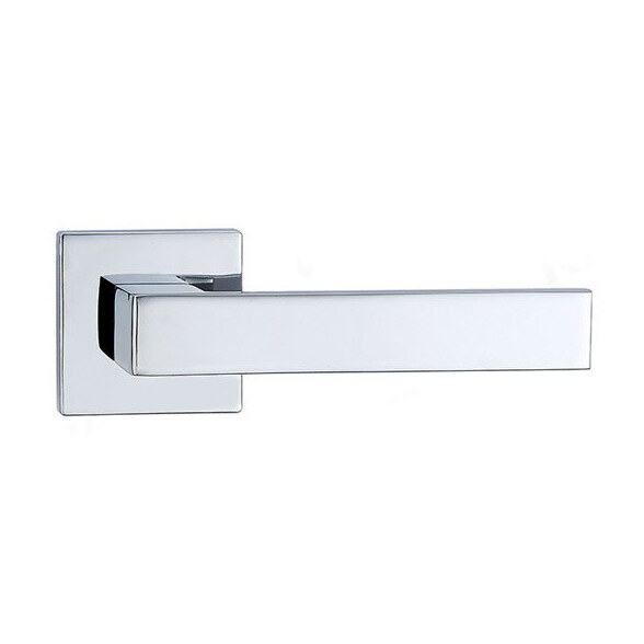 Mâner ușă Square din zinc, crom lucios, rozetă pătrată (Z5-71Z177) Mâner de ușă Square din zinc, crom lucios, cu manetă dreaptă și rozetă pătrată