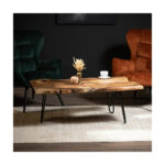 Masă cafea Nucra din lemn masiv de nuc cu picioare metalice Hairpin negre — imaginea 3