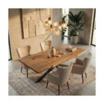 Masă dining din stejar masiv Live Edge Atena Spider Black – 8 persoane
