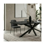 Masă dining Noir Edge Spider Black din stejar masiv 2200x1000 mm – 8 persoane