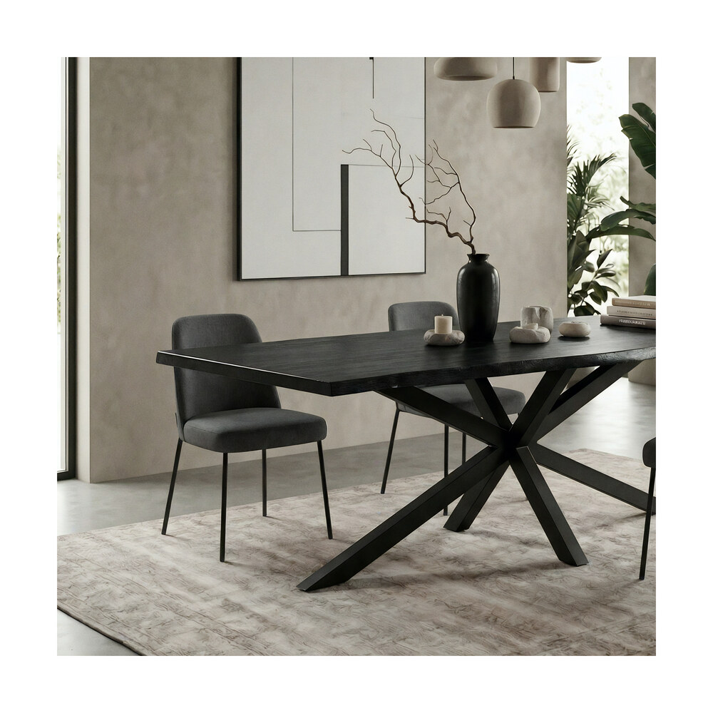 Masă dining Noir Edge Spider Black din stejar masiv 2200x1000 mm – 8 persoane Masă dining Noir Edge Spider Black din stejar masiv 2200x1000 mm – 8 persoane