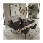 Masă dining Noir Edge Spider Gold din stejar masiv 2200x1000 mm – 8 persoane