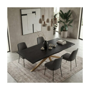 Masă dining Noir Edge Spider Gold din stejar masiv 2200x1000 mm – 8 persoane