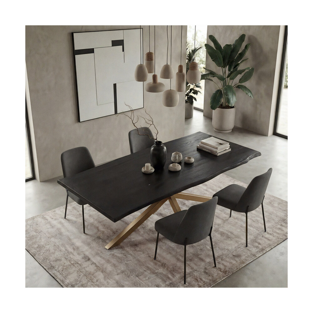 Masă dining Noir Edge Spider Gold din stejar masiv 2200x1000 mm – 8 persoane Masă dining Noir Edge Spider Gold din stejar masiv 2200x1000 mm – 8 persoane