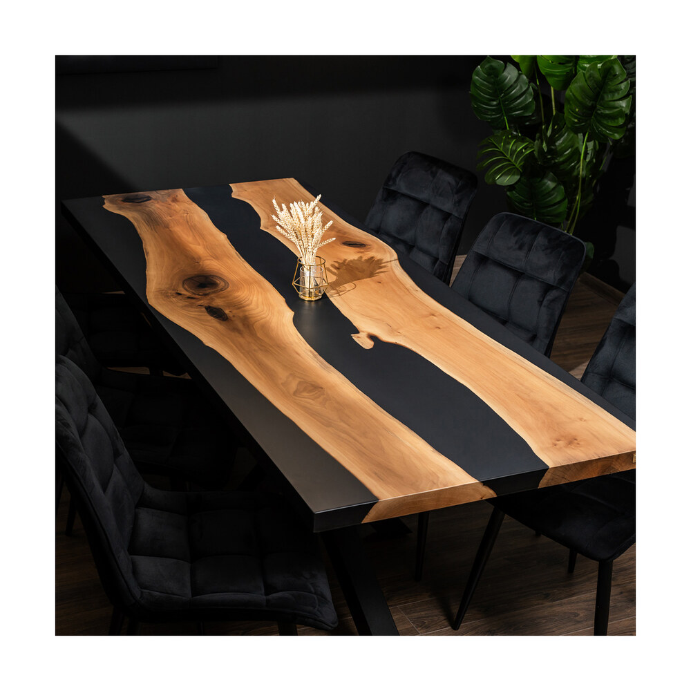 Masă lemn masiv nuc cu rășină neagră Elegance, 6 persoane, 2000x800 mm Masă lemn masiv nuc cu rășină neagră Elegance, 6 persoane, 2000x800 mm