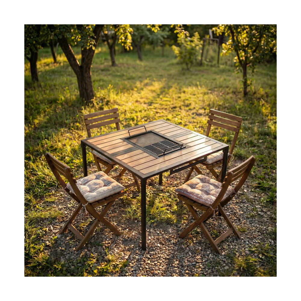 Masă pliabilă cu grătar integrat CampMaster, 1000x1000 mm Masă pliabilă cu grătar integrat CampMaster, 1000x1000 mm