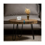 Măsuță cafea Aurora din lemn masiv și rășină epoxidică albastră cu picioare metalice Hairpin — imaginea 5