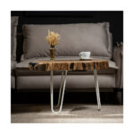 Măsuță cafea Solstice din lemn masiv cu picioare metalice Hairpin albe — imaginea 5