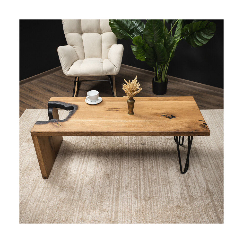 Măsuță de cafea natural Knot din lemn masiv cu picioare metalice Măsuță de cafea natural Knot din lemn masiv cu picioare metalice