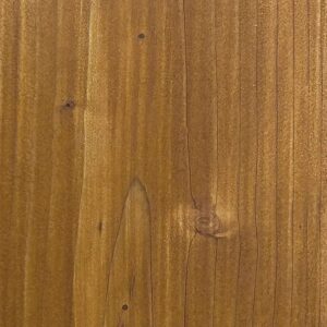 Mostră de lemn cu noduri tratat cu uleiul Woca Exterior Wood Oil în nuanța Teak, maro-auriu, cu fibra verticală