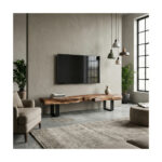 Nucara Black Line – Comodă living din nuc masiv cu picioare metalice negre — imaginea 4