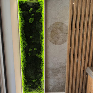 Panou vertical din licheni cu centru verde închis și margini verde-lime luminate LED