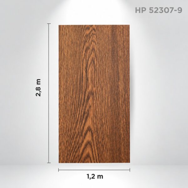 Panou decorativ HP 52307-9 cu aspect de nuc închis și cote de 2,8 × 1,2 m