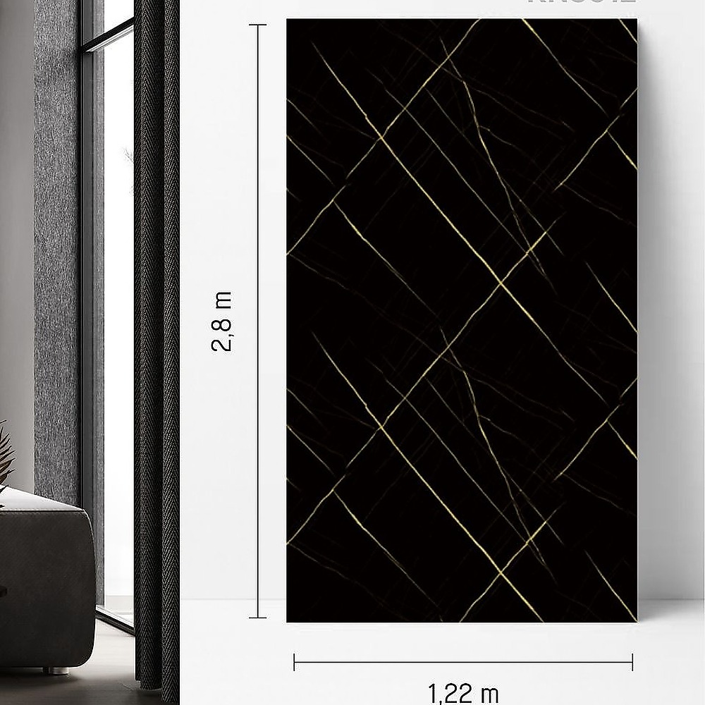 Panou KN8012, dimensiuni Panou KN8012 negru mat cu linii fine auriu-oliv intersectate, cu cotele de 1,22 × 2,8 m