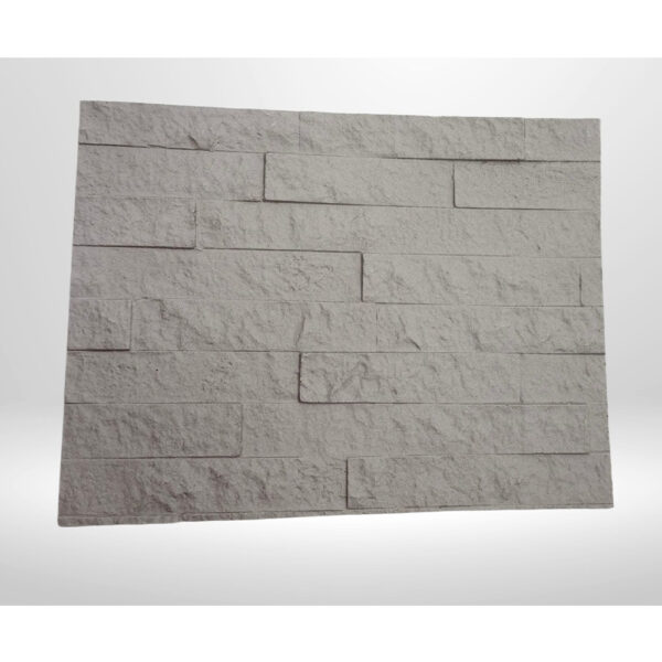 Panou Brick Strip Gray Drawing întreg, fotografiat pe fundal gri, cu fâșii orizontale de piatră decalate