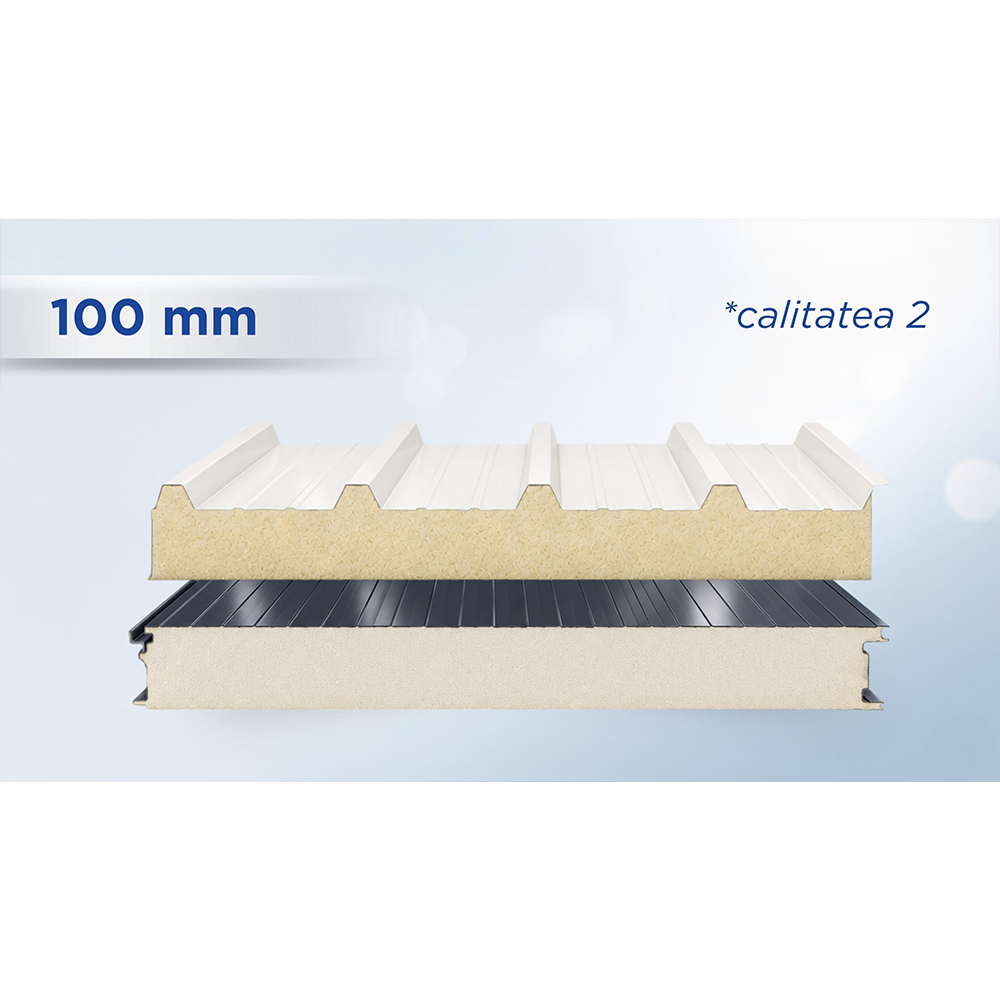 Panouri de acoperiș calitatea a II-a, 100 mm și peste Stivă de panouri sandwich de acoperiș de calitatea a II-a, groase, cu fețe în culori diferite