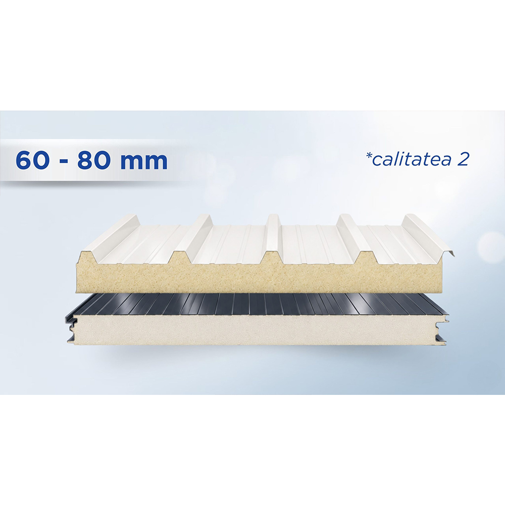 Panouri de acoperiș calitatea a II-a, 60–80 mm Stivă de panouri sandwich de acoperiș de calitatea a II-a, 60–80 mm, în culori diferite