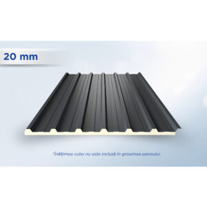 Panou de acoperiș Single gri antracit RAL 7016 cu 7 cute, cu spuma PUR de 20 mm vizibilă pe muchie
